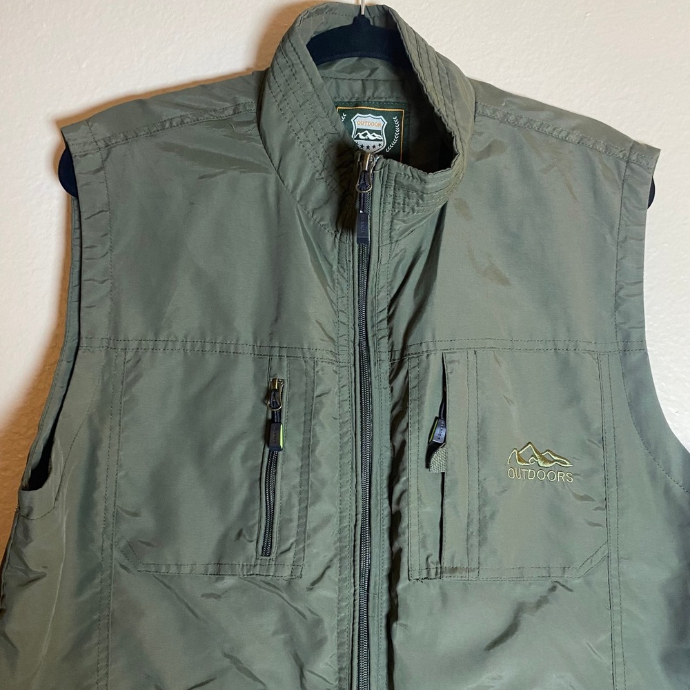 Outdoor Mens Vest Utility Travel Hiking Fishing Pockets Zipper Olive Green - Picture 6 of 14